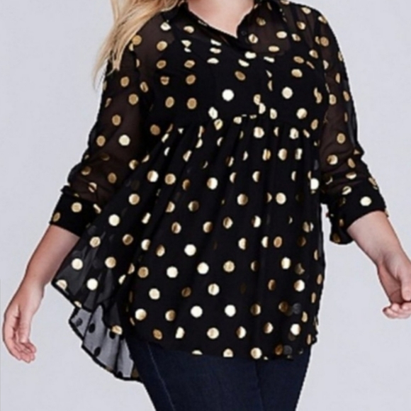 Lane Bryant Tops - Lane Bryant black gold dot sheer shirt top 18 20
